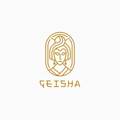 Japanese Geisha head logo icon design template vector illustration