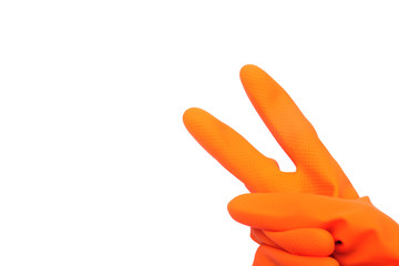 hand with yellow glove isolated on white with clipping path