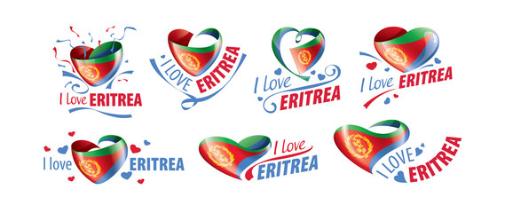 National flag of the Eritrea in the shape of a heart and the inscription I love Eritrea. Vector illustration