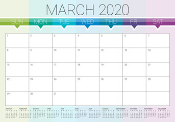 March 2020 desk calendar vector illustration