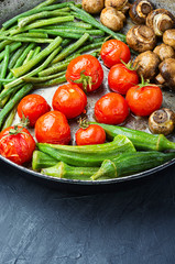 Grilled vegetables in pan