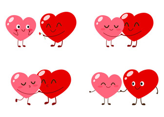 Cute cartoon heart characters in love