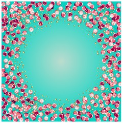Turquoise square background with shiny pink sequins.