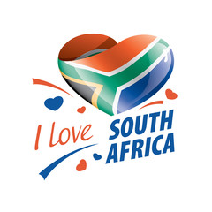 National flag of the South Africa in the shape of a heart and the inscription I love South Africa. Vector illustration