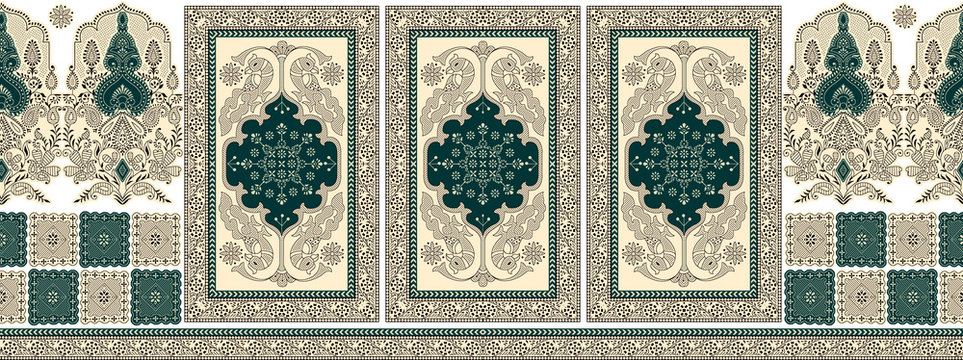 Seamless border with traditional Asian design elements