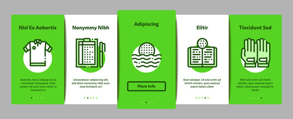 Golf Game Equipment Onboarding Mobile App Page Screen Vector. Golf Club Building And Putter With Ball, Caddy Car And Field, Player And Champion Cup Linear Pictograms. Color Contour Illustrations