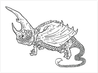 Dragon coloring page. Vector illustration. Dragon drawing coloring sheet.	