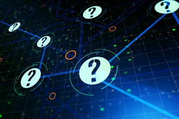 Obraz premium Abstract question marks on a blue background. 3D Rendering