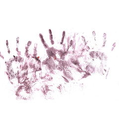 watercolor gray spots with hand prints closeup on a white background