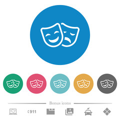 Comedy and tragedy theatrical masks flat round icons