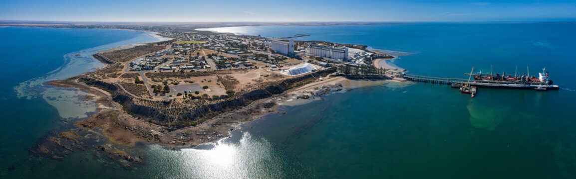 Aerial panoramic view of Thevenard, which is a port town 3 kilometres south-west of Ceduna, South Australia
