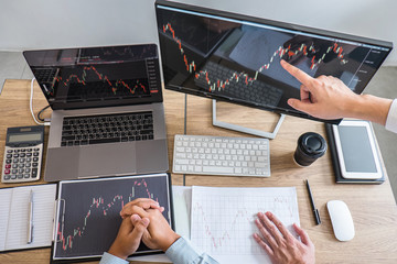 Business team on meeting to planning investment trading project and strategy of deal on a stock...