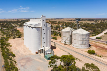 Grain silos next to the road in rural South Australia