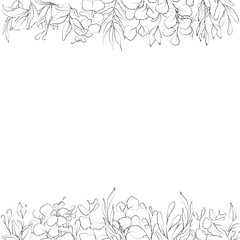Botanical sketched floral frame. Line art hand drawn plants.