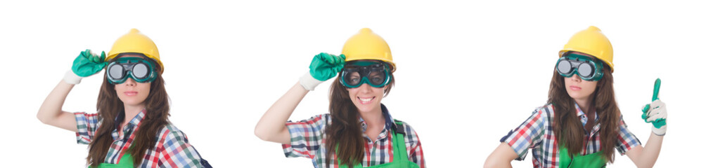 Woman wearing goggles in safety concept