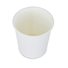 Biodegradable white paper Cup for drinks, isolated on a white background. Top view.