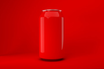 Red soda can isolated on red background.