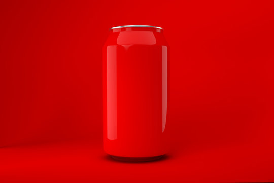 Red soda can isolated on red background.