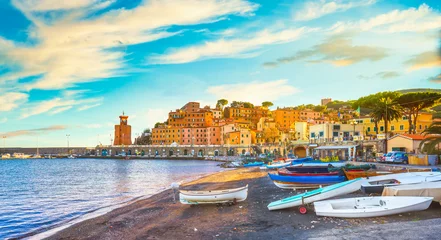 Fotobehang Elba island, Rio Marina village bay. Marina and lighthouse. Tuscany, Italy. © stevanzz