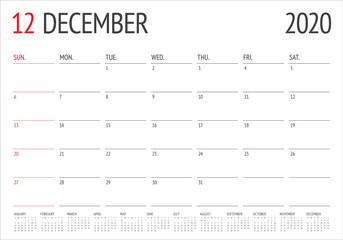 December 2020 desk calendar vector illustration