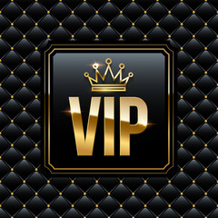 Glowing gold vip in frame on black luxury backdrop