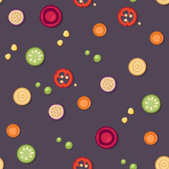 Naklejka na ściany i meble Seamless pattern design with vegetable pieces. Vector illustration..