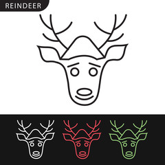 Christmas reindeer animal head line icon