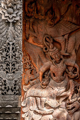 Sisaket/Thailand - Febuary 2020 : Beautiful Thai pattern sculpture in the temple