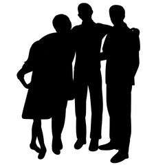 vector, isolated, black silhouette people stand, family