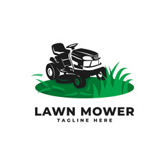 Lawn Mower with Engine Tractor Logo Vector Icon Illustration - obrazy, fototapety, plakaty
