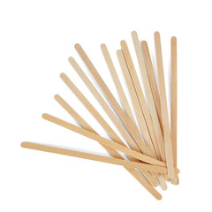 Wooden stirrers for coffee, tea and drinks, laid out in random order, isolated on a white background. - 322259672
