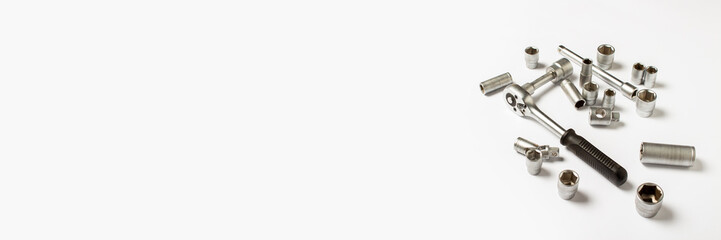 Tool on a white background. Banner Concept repair, car repair, father's day