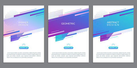 Modern cover design with abstract geometric shapes. Banner, poster, book cover, flyer or business brochure template with dynamic gradient graphic elements. Vector illustration.