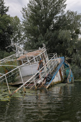 Fototapeta na wymiar on board a flooded yacht