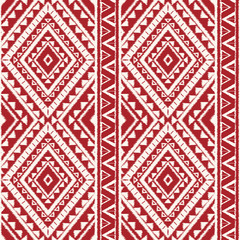 Peru ikat tribal pattern vector seamless. Traditional incan embroidery art print. Ethnic geometric border texture. Latin American background for boho textile, blanket, fabric and backdrop template. - obrazy, fototapety, plakaty