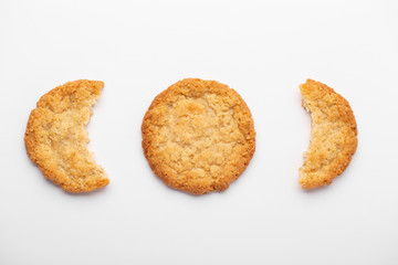 Oatmeal cookies on a white background, food