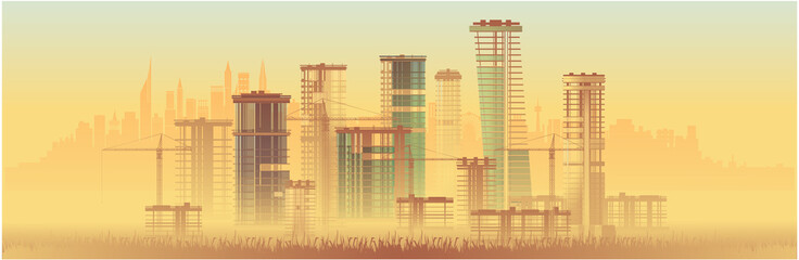 Urban construction, high-rise buildings. Vector graphics.