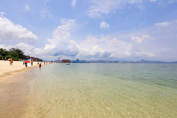 Tourists on the beach Wuzhizhou Island, Sanya City, Hainan Province, China