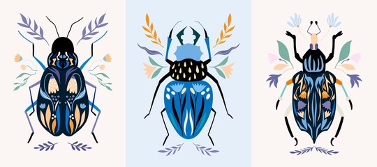 Insect cards/poster/banner set with decorative detailed bugs © lilett