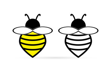 Outline doodle bee set icon isolated on white. Kids logo. Hand drawing vector stock illustration