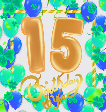 Happy Birthday fifteen 15 year balloon. party decoration balloons eps.10