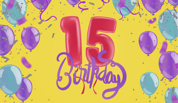 Happy Birthday fifteen 15 year balloon. party decoration balloons eps.10