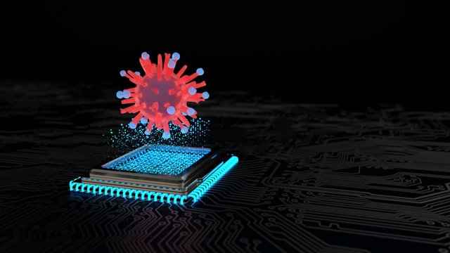 Computer infection by a virus. 3d illustration.