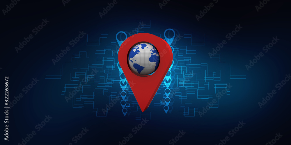 Fototapete 3d rendering red map pointer