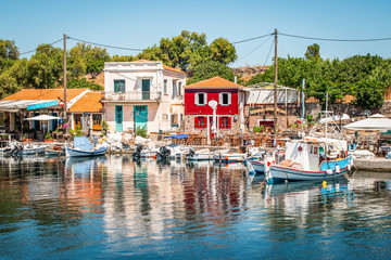 Fototapeta na wymiar View of port and town of Molyvos (Mithymna), Lesvos (Lesbos) Island, Greece.