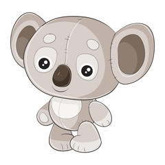 koala toy and character standing and waiting when they play with it, isolated object on a white background,