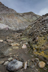 Fototapeta na wymiar Whakaari / White Island New Zealand active volcano. Moonscape. Andesite stratovolcano Sulphur mining