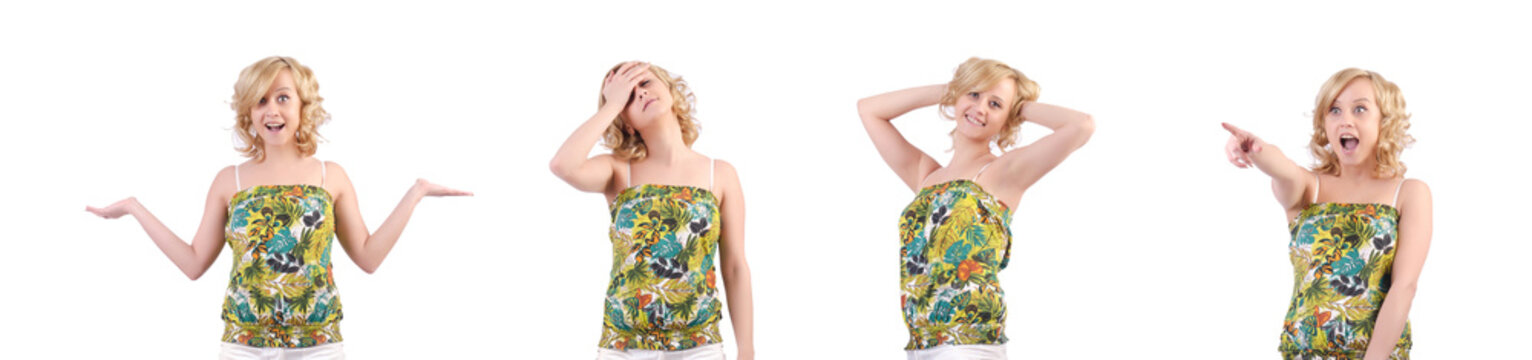 Emotional woman isolated on the white