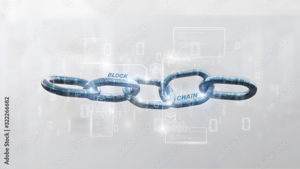 Poster virtual blockcahin with data - 3d rendering