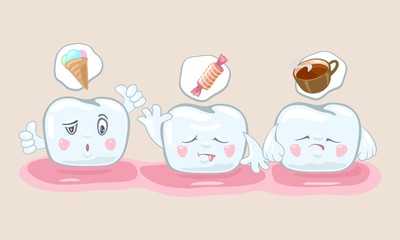 Visual nutritional guidelines, recommendations to keeping teeth white, strong and healthy. Useful and harmful food. Prevention of caries, decay, cavity. Vector cartoon isolated illustration.